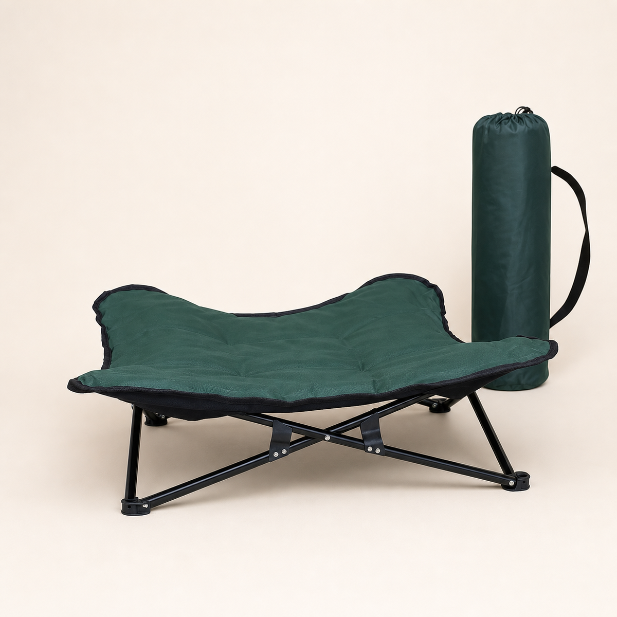 TrailRest Elevated Pet Cot in forest green with included carry bag