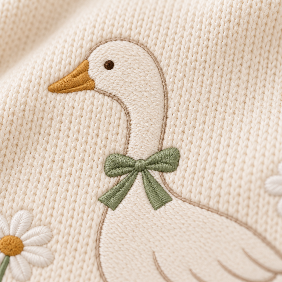 Goose & Daisies — digital styling preview with an example embroidered name