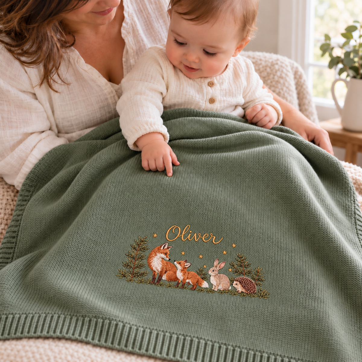 Woodland Friends - digital styling preview with an example embroidered name