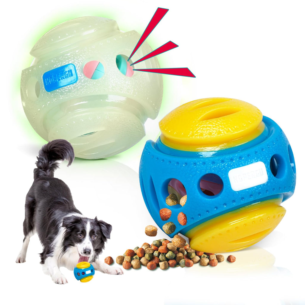 KGPERGU 2 Pack Giggle Ball for Dogs Interactive Dog Toys for Treat Dispensing Glow Ball Durable Puppy Toys to Keep Them Busy Multifunctional Dog Toys for Teething/Slow Feeder/IQ Training/Playing