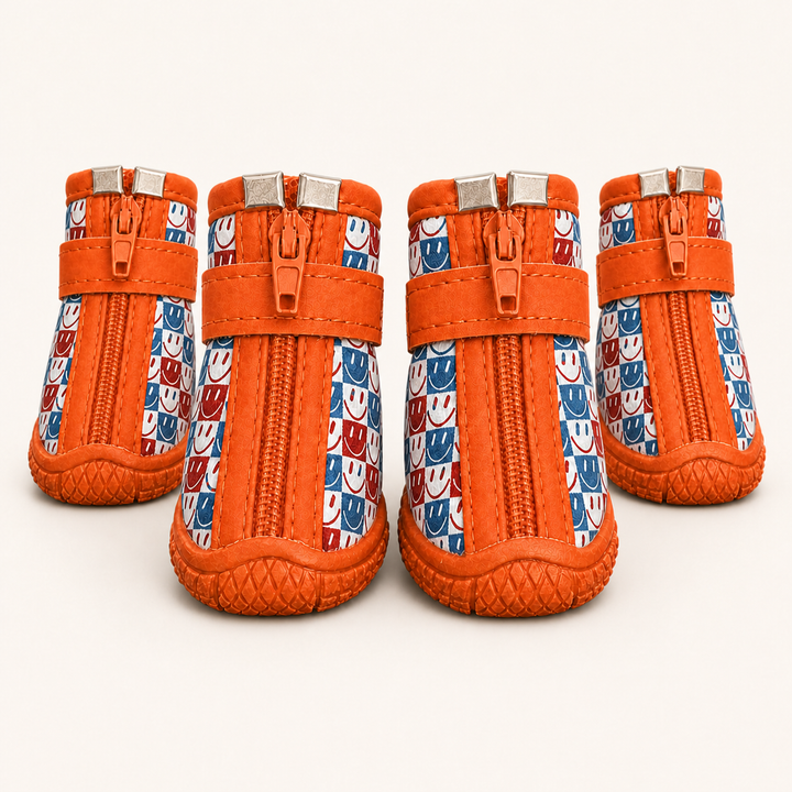 Set of four Orange Pattern PuddlePop water-resistant dog boots